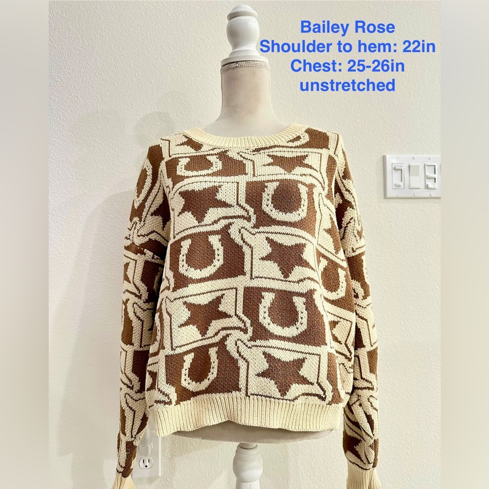 Bailey Rose Western Horseshoe Star Knit Sweater Shorts Set Brown M